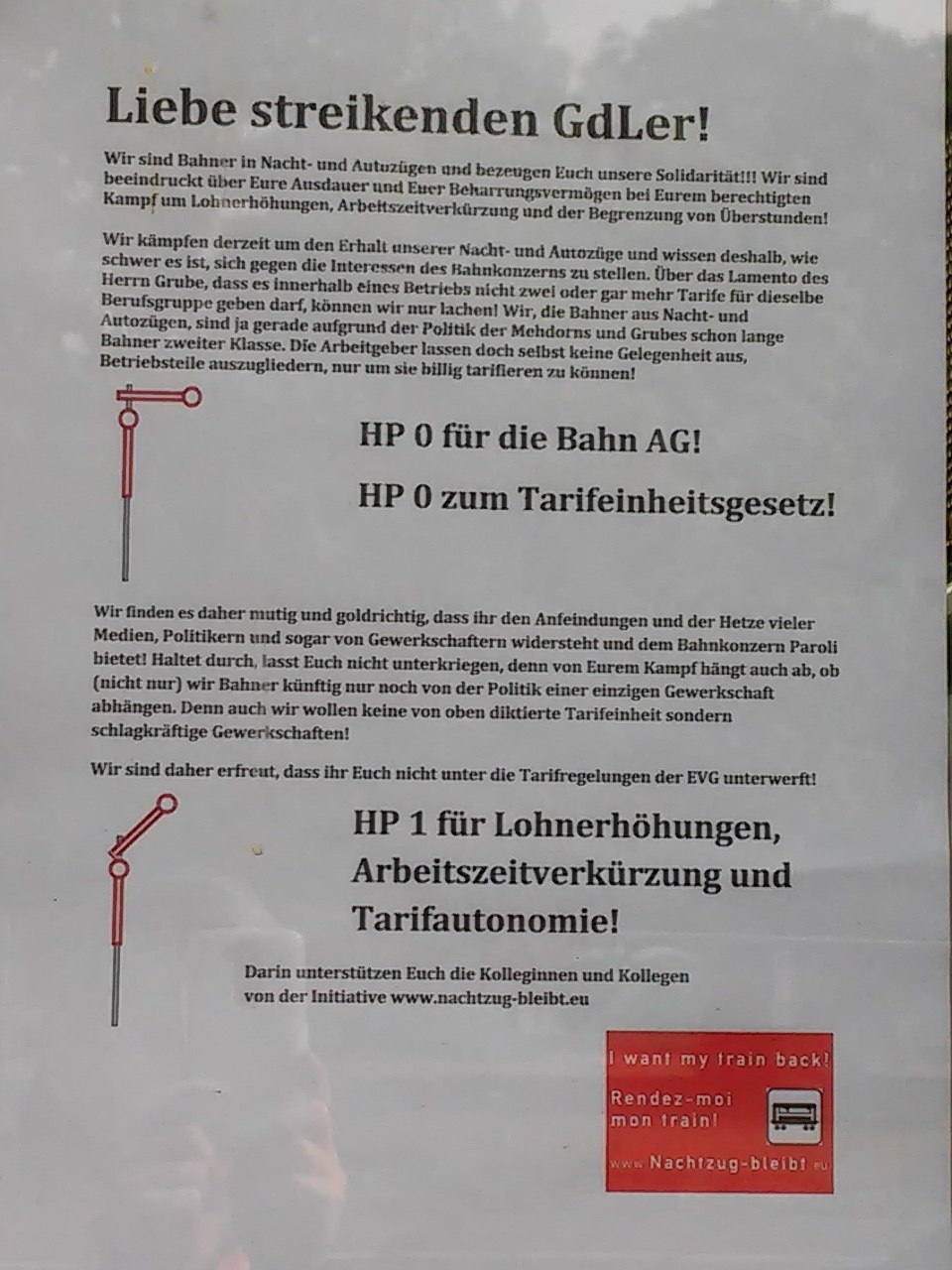 Solidaritätserklärung Nachtzug